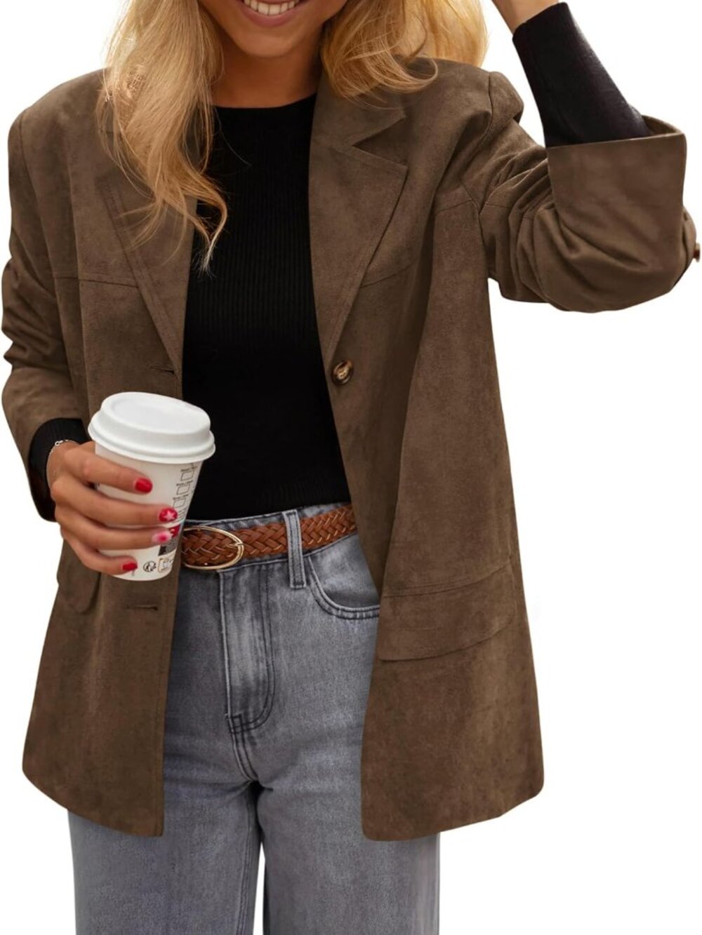 Women’s Brown Faux Suede Western Blazer Jacket